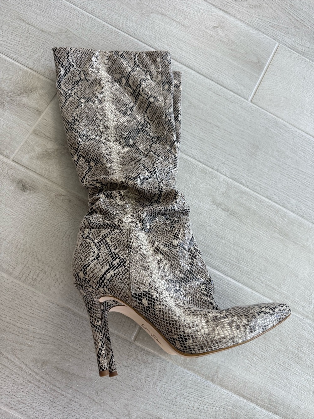 Jessica Simpson Snake-Print Knee Boots in Gray and Beige
